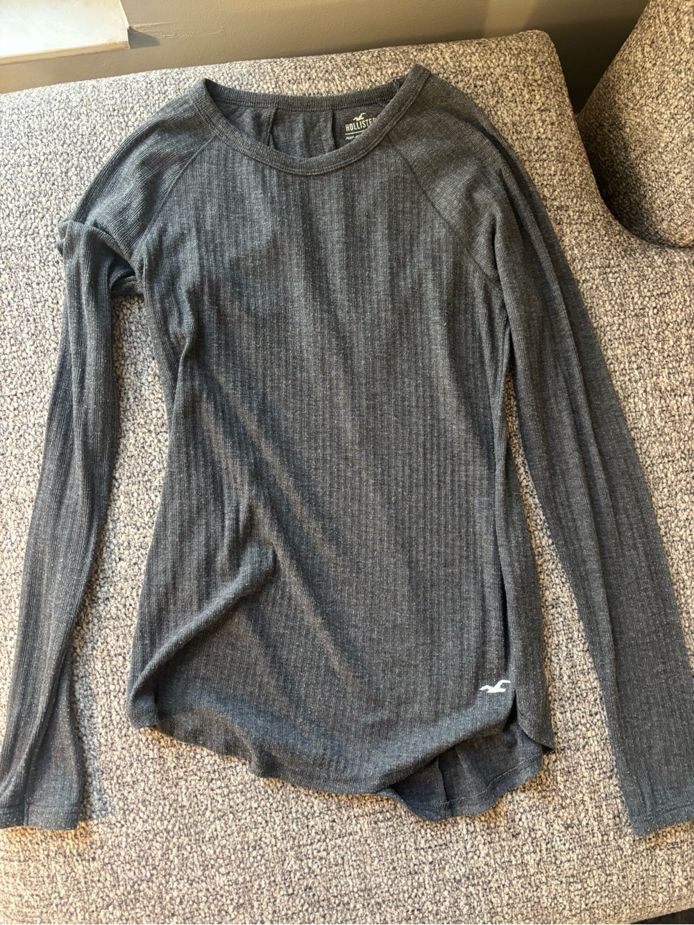 Hollister Women's Ribbed Long-Sleeve Crewneck Top - Charcoal